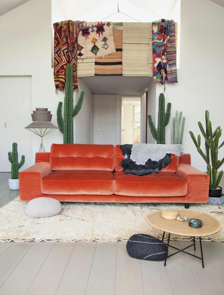 living room with orange-sofa
